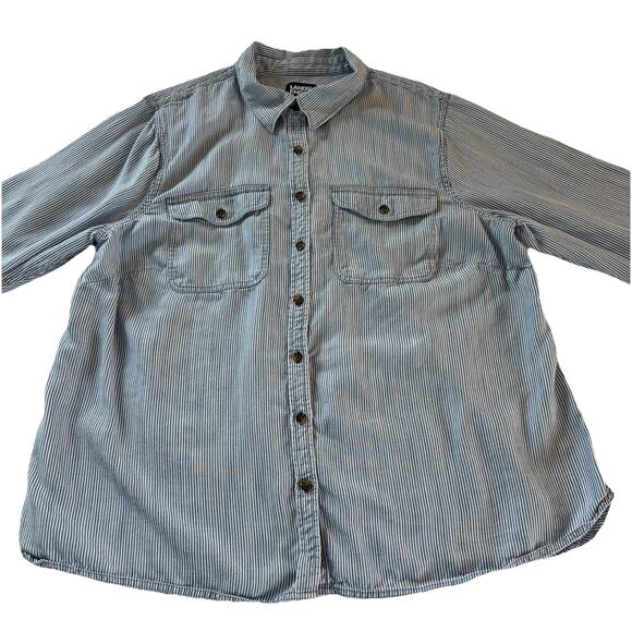 Lands’ End Women’s Blue & White Stripe Button Down Shirt 100% Lyocell Size 1X - Picture 4 of 11